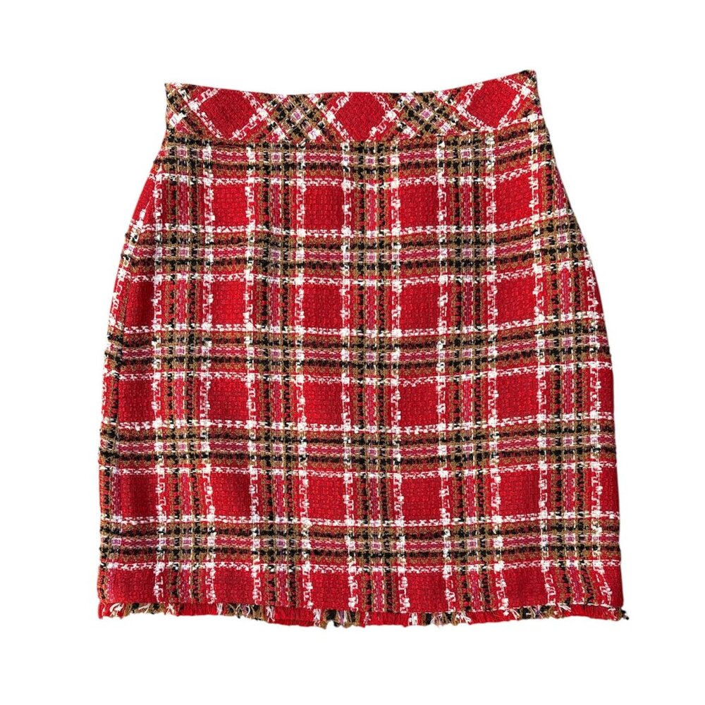 Ann Taylor Red Plaid Tweed Mini Skirt – Size 00